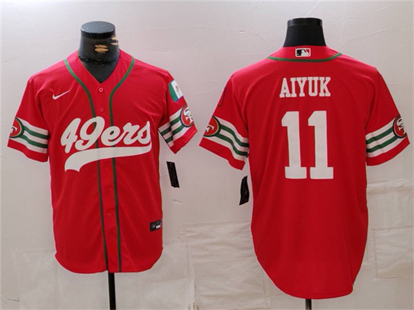 Men's San Francisco 49ers #11 Brandon Aiyuk Red With Patch Cool Base Baseball Stitched Jersey