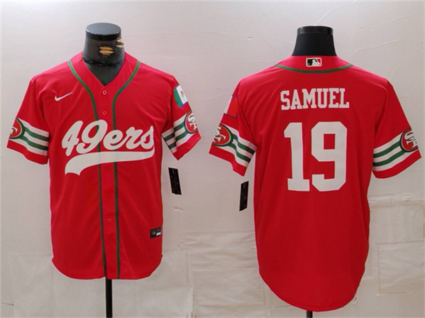 Men's San Francisco 49ers #19 Deebo Samuel Red With Patch Cool Base Baseball Stitched Jersey