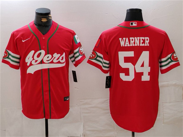 Men's San Francisco 49ers #54 Fred Warner Red With Patch Cool Base Baseball Stitched Jersey