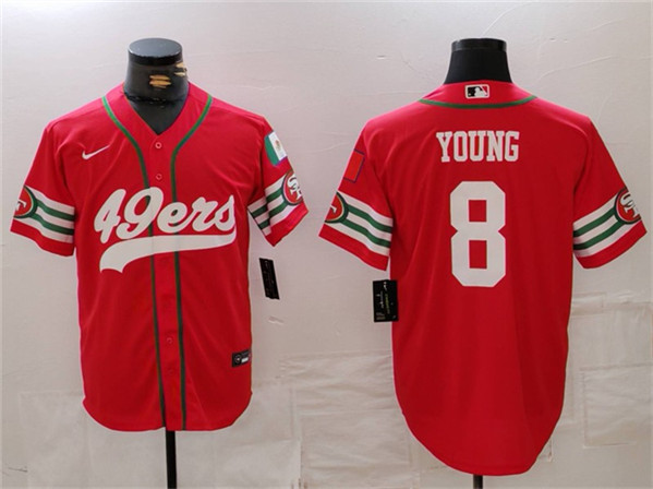 Men's San Francisco 49ers #8 Steve Young Red With Patch Cool Base Baseball Stitched Jersey