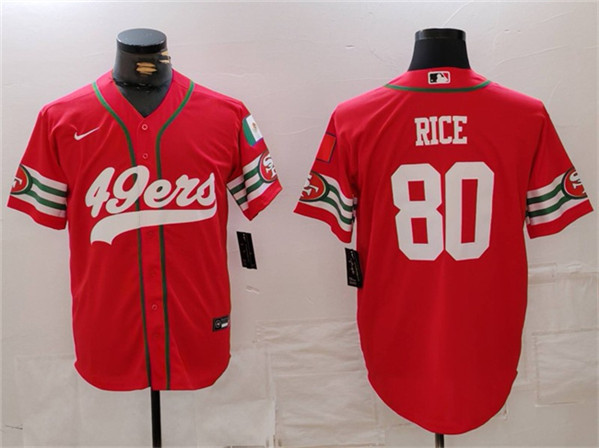 Men's San Francisco 49ers #80 Jerry Rice Red With Patch Cool Base Baseball Stitched Jersey