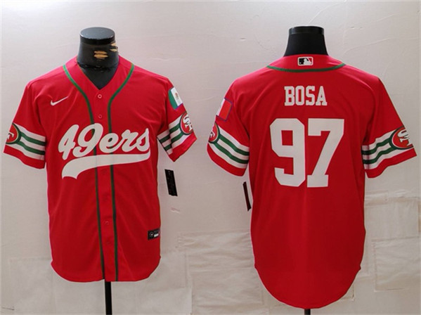 Men's San Francisco 49ers #97 Nick Bosa Red With Patch Cool Base Baseball Stitched Jersey