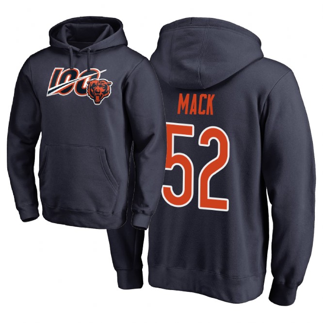 Men's Chicago Bears #52 Khalil Mack Navy Navy 100th Season NFL Pullover Hoodie