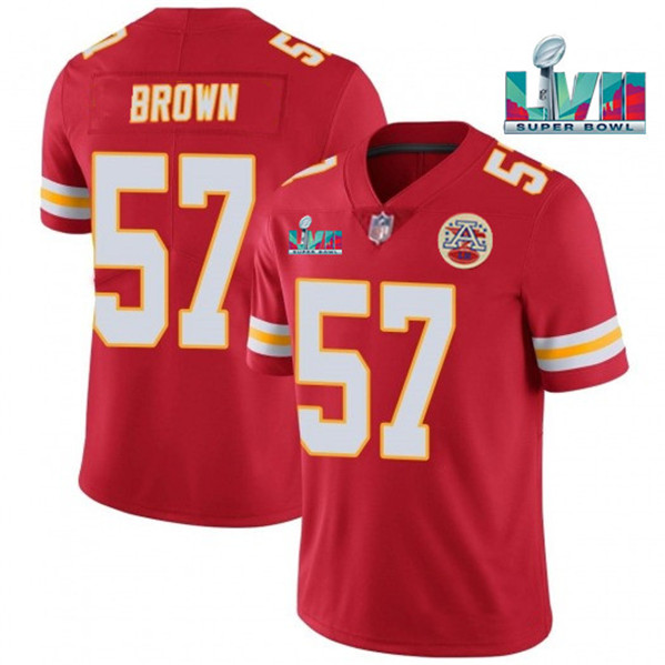 Men??s Kansas City Chiefs #57 Orlando Brown Red Super Bowl LVII Patch Vapor Untouchable Limited Stitched Jersey