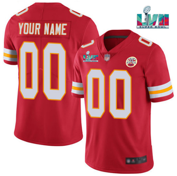 Men's Kansas City Chiefs Custom Red Super Bowl LVII Patch Vapor Untouchable Limited Stitched Jersey