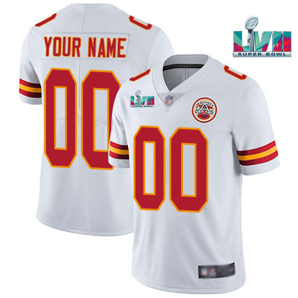 Men's Kansas City Chiefs Custom White Super Bowl LVII Patch Vapor Untouchable Limited Stitched Jersey