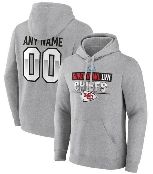 Men's Kansas City Chiefs Custom Grey Super Bowl LVII Name & Number Pullover Hoodie