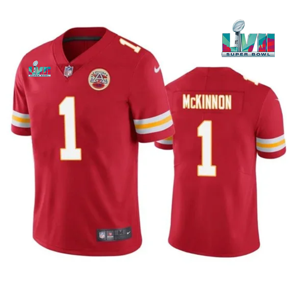 Men's Kansas City Chiefs #1 Jerick McKinnon Red Super Bowl LVII Patch Vapor Untouchable Limited Stitched Jersey - Click Image to Close