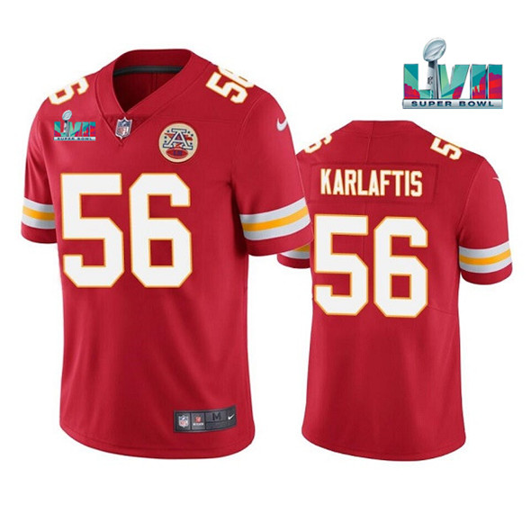 Men's Kansas City Chiefs #56 George Karlaftis Red Super Bowl LVII Patch Vapor Untouchable Limited Stitched Jersey