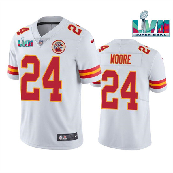 Men's Kansas City Chiefs #24 Skyy Moore White Super Bowl LVII Patch Vapor Untouchable Limited Stitched Jersey