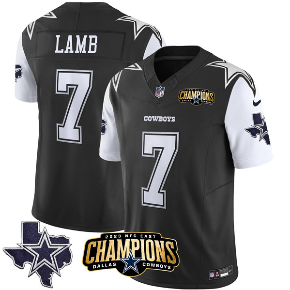 Men's Dallas Cowboys #7 Trevon Diggs Black/White 2023 F.U.S.E. NFC East Champions Ptach Football Stitched Jersey - Click Image to Close