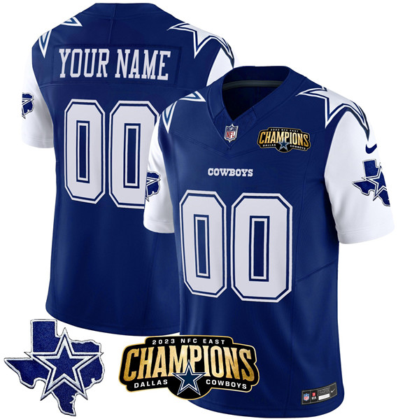 Men's Dallas Cowboys Active Player Custom Blue/White 2023 F.U.S.E. NFC East Champions Patch Football Stitched Jersey - Click Image to Close