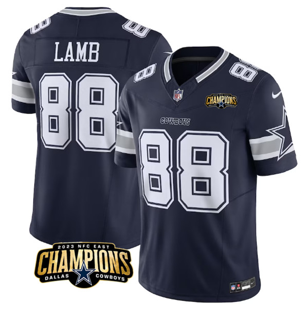 Men's Dallas Cowboys #88 CeeDee Lamb Navy 2023 F.U.S.E. NFC East Champions Patch Football Stitched Jersey - Click Image to Close