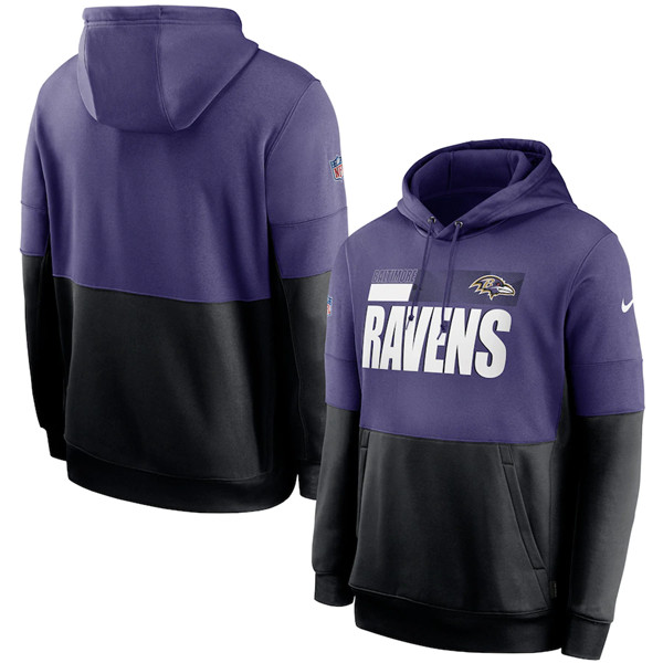 Men's Baltimore Ravens Purple/Black Sideline Impact Lockup Performance Pullover NFL Hoodie