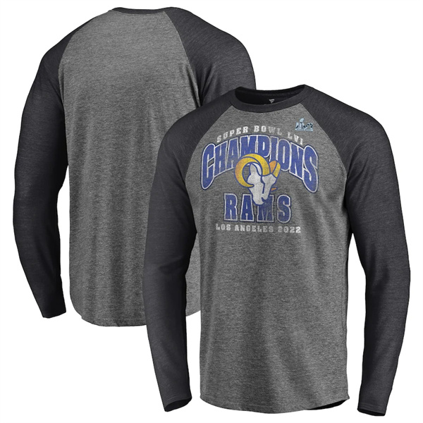 Men's Los Angeles Rams 2022 Grey Super Bowl LVI Champions Long Sleeve T-Shirt - Click Image to Close