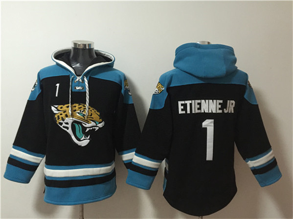 Jacksonville Jaguars #1 Travis Etienne Jr. Black Ageless Must-Have Lace-Up Pullover Hoodie