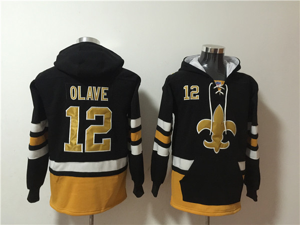 Men's New Orleans Saints #12 Chris Olave Black Ageless Must-Have Lace-Up Pullover Hoodie - Click Image to Close