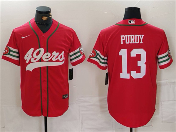 Men's San Francisco 49ers #13 Brock Purdy Red With Patch Cool Base Stitched Jersey