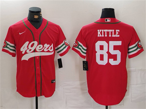 Men's San Francisco 49ers #85 George Kittle Red With Patch Cool Base Stitched Jersey