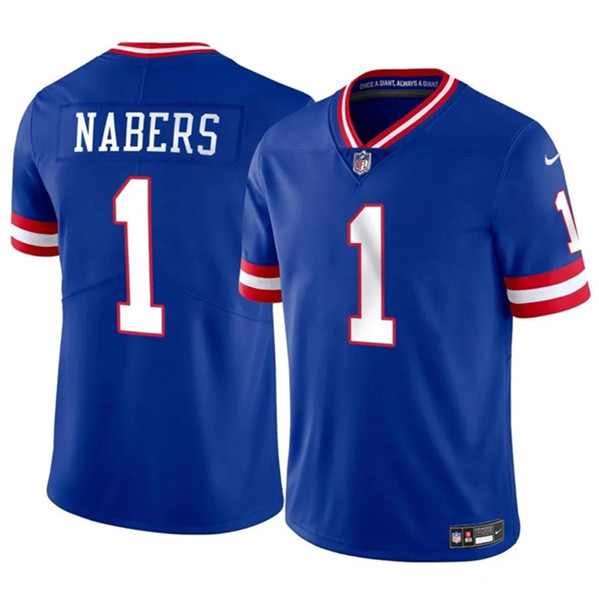 Men's New York Giants #1 Malik Nabers Blue 2024 Draft Throwback Vapor Untouchable Limited Football Stitched Jersey