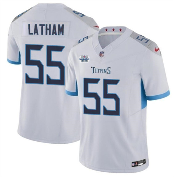 Men's Tennessee Titans #55 JC Latham White 2024 F.U.S.E. With Draft Patch Vapor Limited Football Stitched Jersey