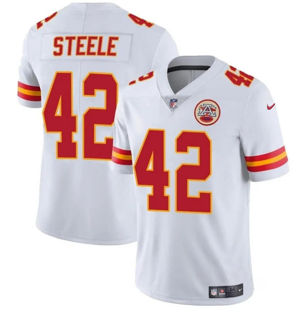 Men??s Kansas City Chiefs #42 Carson Steele White Vapor Untouchable Limited Football Stitched Jersey