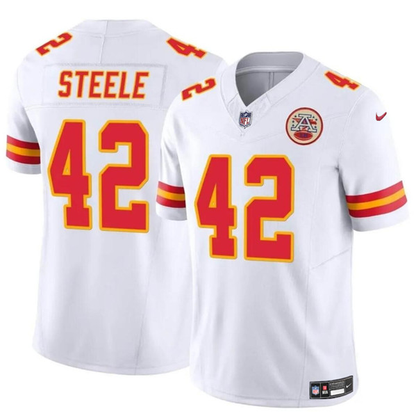 Men??s Kansas City Chiefs #42 Carson Steele White 2023 F.U.S.E. Vapor Untouchable Limited Football Stitched Jersey