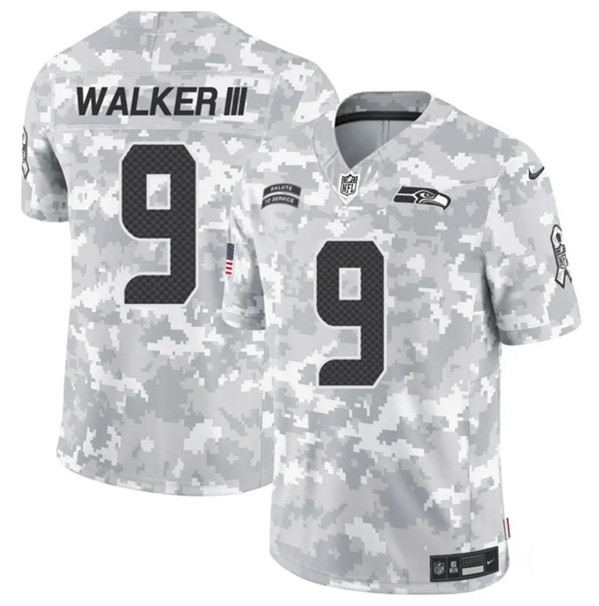 Men's Seattle Seahawks #9 Kenneth Walker III Arctic Camo 2024 F.U.S.E. Salute to Service Limited Football Stitched Jersey