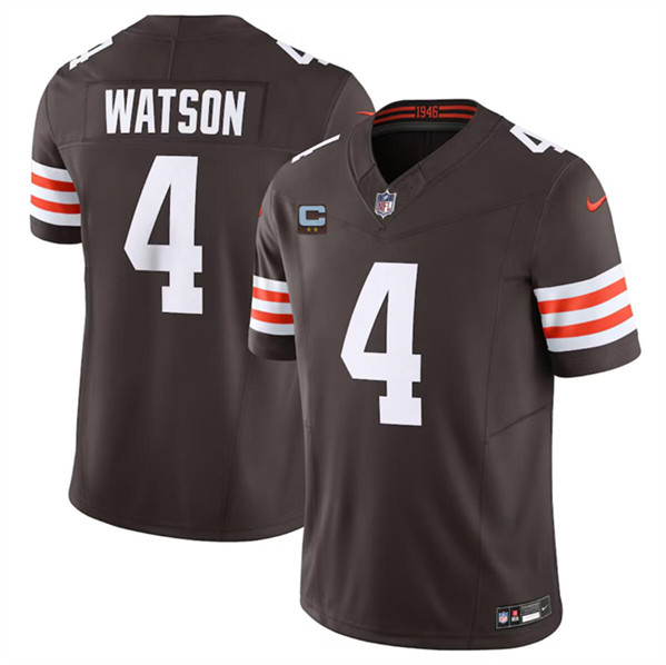 Men's Cleveland Browns #4 Deshaun Watson Brown 2024 F.U.S.E. With 2-Star C Patch Vapor Limited Football Stitched Jersey