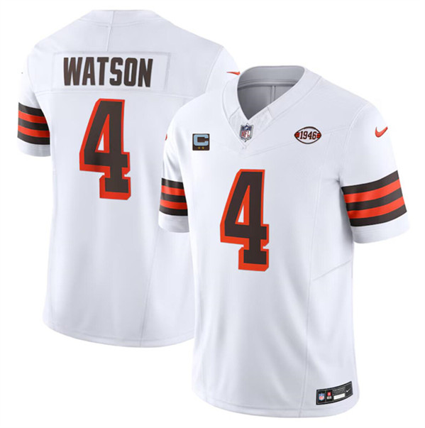 Men's Cleveland Browns #4 Deshaun Watson White 2024 F.U.S.E. With 2-Star C Patch 1946 Collection Vapor Limited Football Stitched Jersey