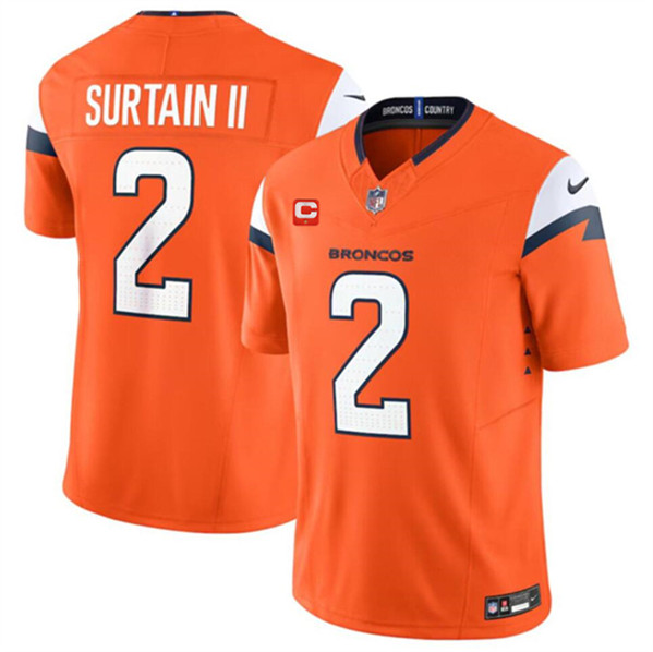 Men's Denver Broncos #2 Pat Surtain II Orange 2024 F.U.S.E. With 1-Star C Patch Vapor Limited Football Stitched Jersey