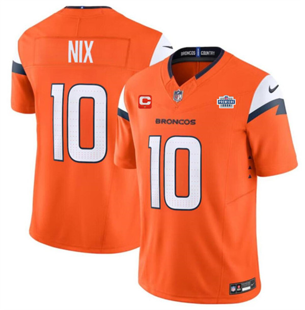 Men's Denver Broncos #10 Bo Nix Orange 2024 F.U.S.E. With Draft Pacth and 1-Star C Patch Vapor Limited Football Stitched Jersey