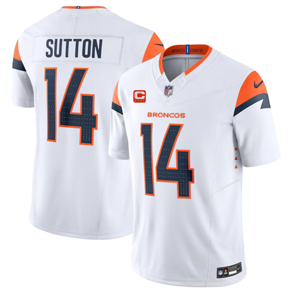 Men's Denver Broncos #14 Courtland Sutton White 2024 F.U.S.E. With 4-Star C Patch Vapor Limited Football Stitched Jersey