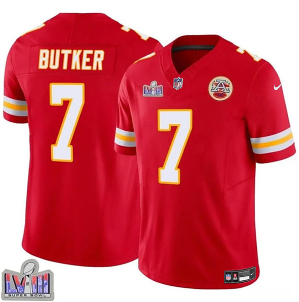 Men??s Kansas City Chiefs #7 Harrison Butker Red F.U.S.E. Super Bowl LVIII Patch Vapor Untouchable Limited Football Stitched Jersey