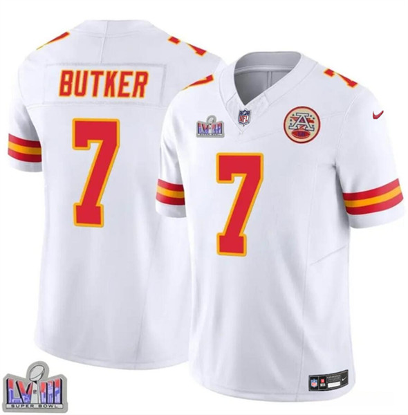 Men??s Kansas City Chiefs #7 Harrison Butker White F.U.S.E. Super Bowl LVIII Patch Vapor Untouchable Limited Football Stitched Jersey