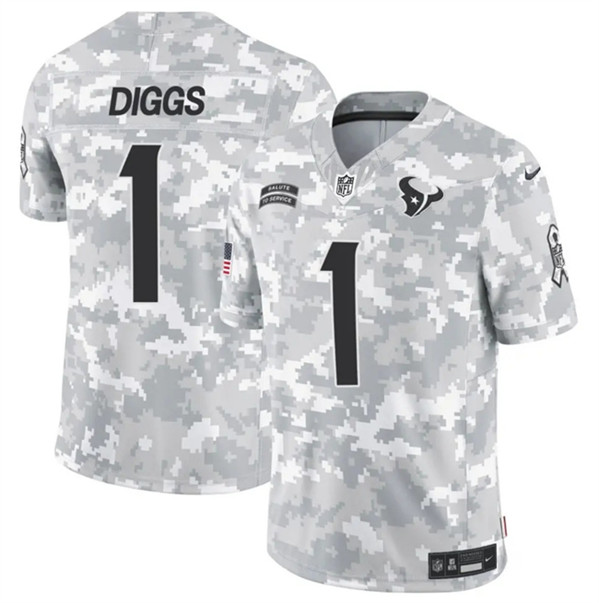 Men's Houston Texans #1 Stefon Diggs Arctic Camo 2024 F.U.S.E. Salute to Service Limited Football Stitched Jersey