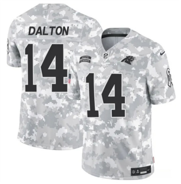 Men's Carolina Panthers #14 Andy Dalton Arctic Camo 2024 F.U.S.E. Salute to Service Limited Football Stitched Jersey