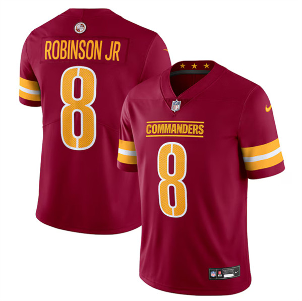 Men's Washington Commanders #8 Brian Robinson Jr Burgundy 2024 Vapor Limited Football Stitched Jersey