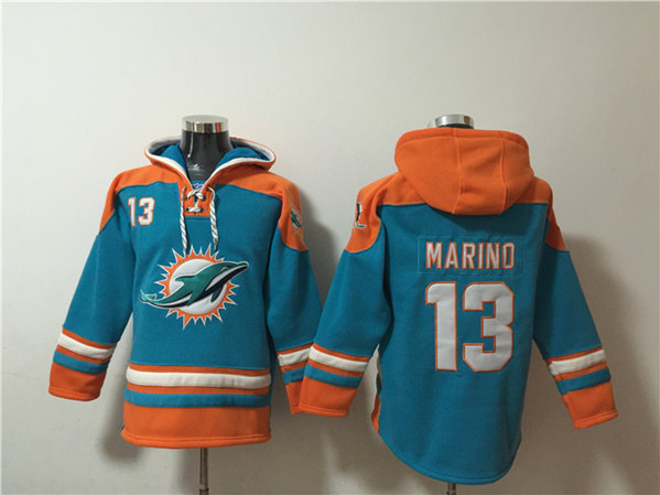 Men's Miami Dolphins #13 Dan Marino Aqua Lace-Up Pullover Hoodie