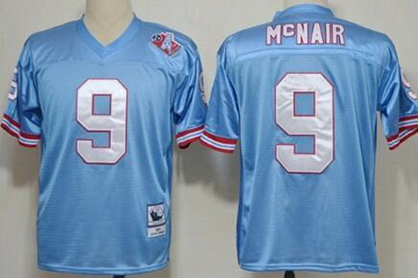 Men's Mitchell And Ness Oilers #9 Steve McNair Blue Throwback Stitched NFL Jersey