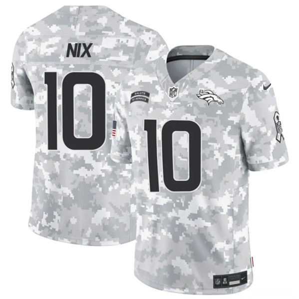 Men's Denver Broncos #10 Bo Nix Arctic Camo 2024 F.U.S.E. Salute to Service Limited Football Stitched Jersey