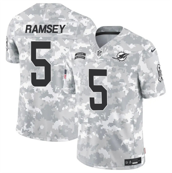 Men's Miami Dolphins #5 Jalen Ramsey Arctic Camo 2024 F.U.S.E. Salute to Service Limited Football Stitched Jersey