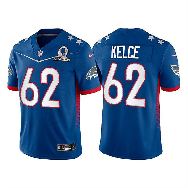 Men's Philadelphia Eagles #62 Jason Kelce 2022 Royal Pro Bowl Stitched Jersey - Click Image to Close