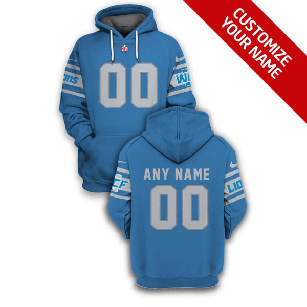 Detroit Lions Active Player Custom 2021 Blue Pullover Hoodie(Stitched number&name)