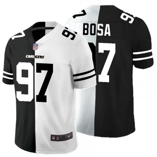 Men's Los Angeles Chargers #97 Joey Bosa Black White Split 2020 Stitched Jersey