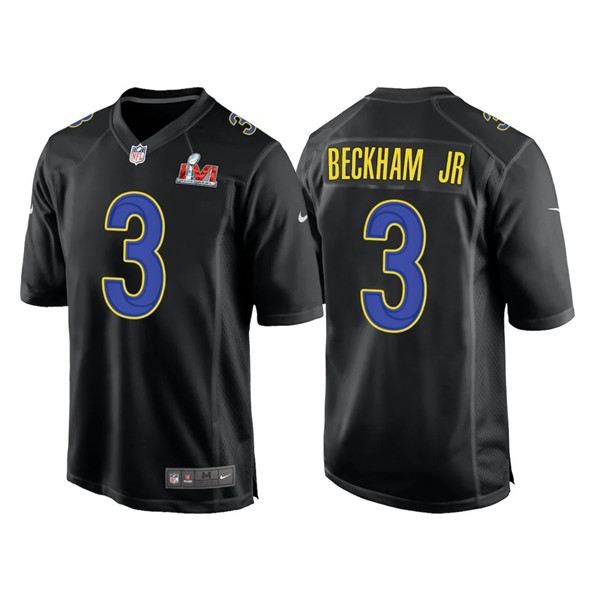 Men's Los Angeles Rams #3 Odell Beckham Jr. Black 2022 Super Bowl LVI Game Stitched Jersey