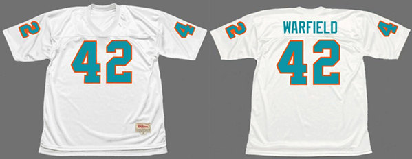 Men's Miami Dolphins #42 Paul warfield White 1972 Throwback Stitched Football Jersey