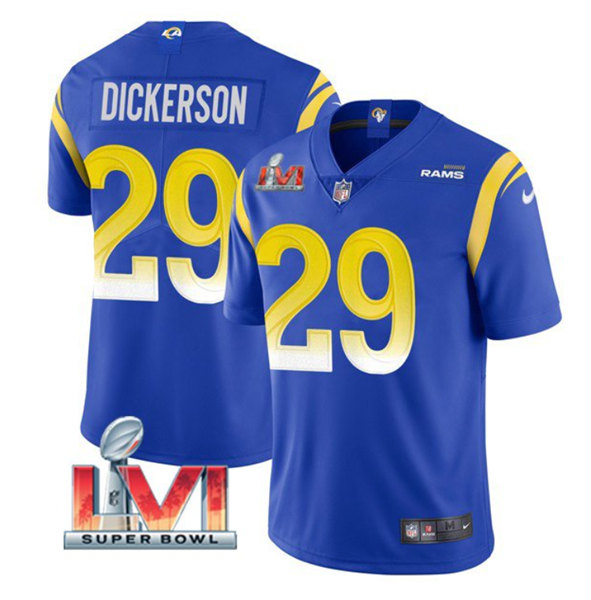 Men's Los Angeles Rams #29 Eric Dickerson Royal 2022 Super Bowl LVI Vapor Limited Stitched Jersey - Click Image to Close