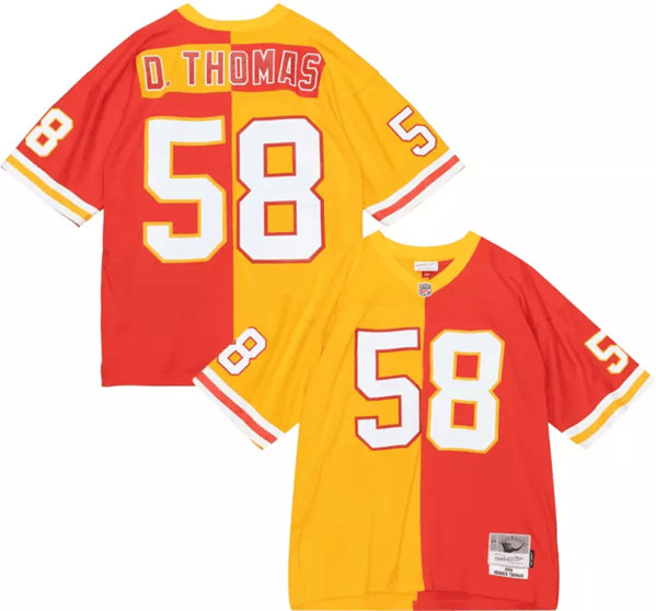 Men's Kansas City Chiefs #58 Derrick Thomas Red/Yellow Split 1994 Throwback Stitched Jersey - Click Image to Close