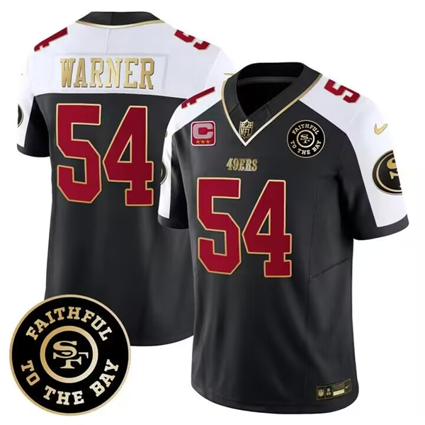 Men's San Francisco 49ers #54 Fred Warner White balck 2023 F.U.S.E. With 3-Star C Patch and Faithful To The Bay Patch Football Stitched Game Jersey